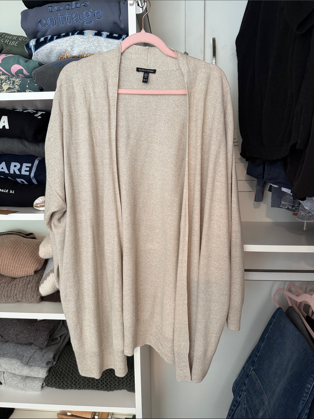 Eileen Fisher Open-Front Beige Cardigan